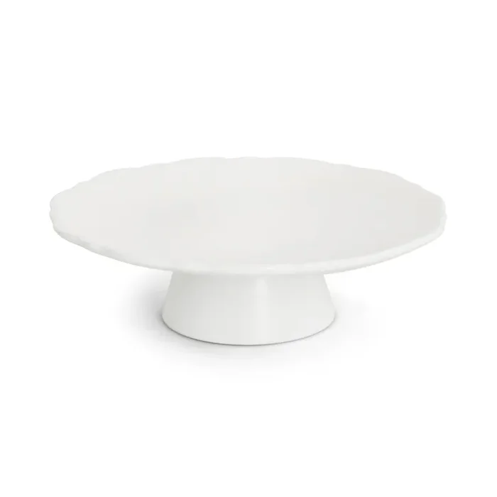 White Ceramic Cake Stand with Scalloped Edge Supply
