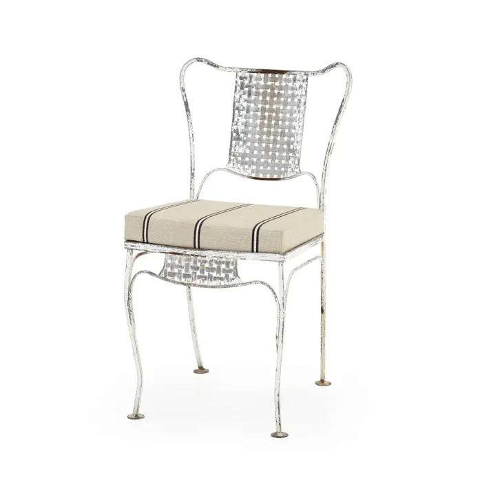 White Iron Chair with Stripe Cushion Online Sale