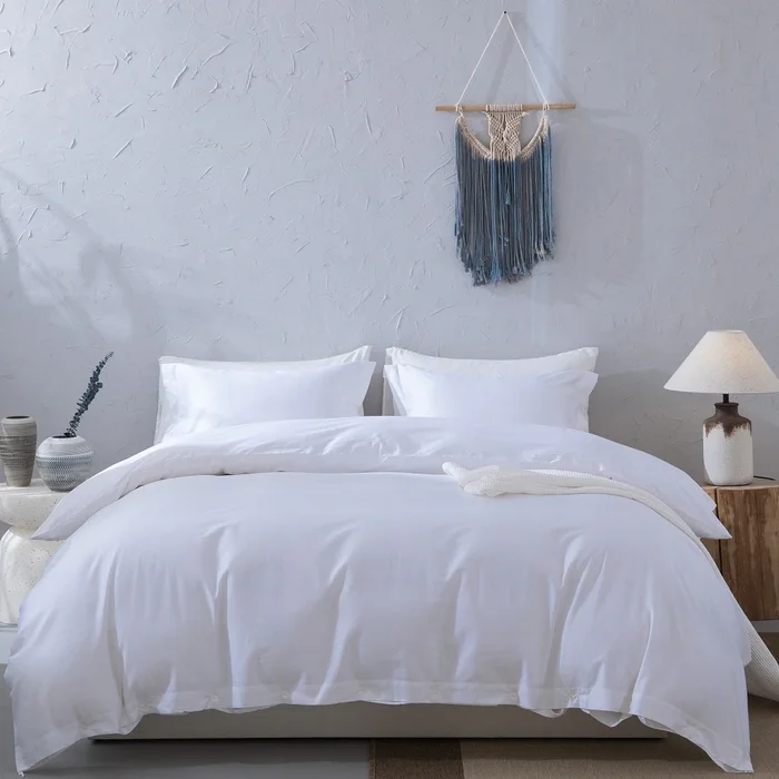 WHOLINENS Long Staple Cotton Sateen 400 TC Duvet Cover Set, Solid Color