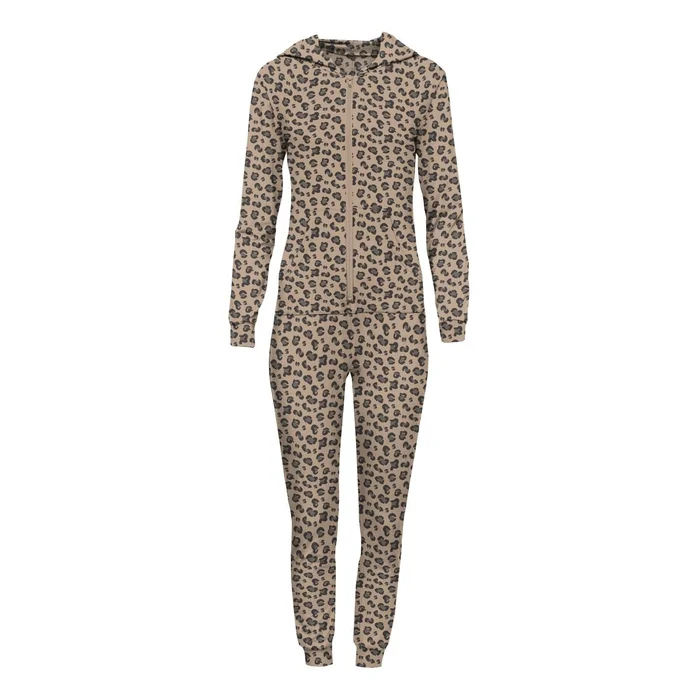 Women’s Jumpsuit with Hood – Suede Cheetah Print
