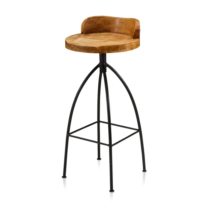Wood & Black Metal Contemporary Stool Fashion