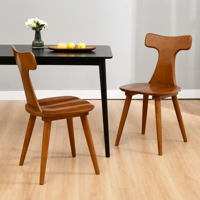 Wood Dining Chair with Curved Slat Back Set of 2