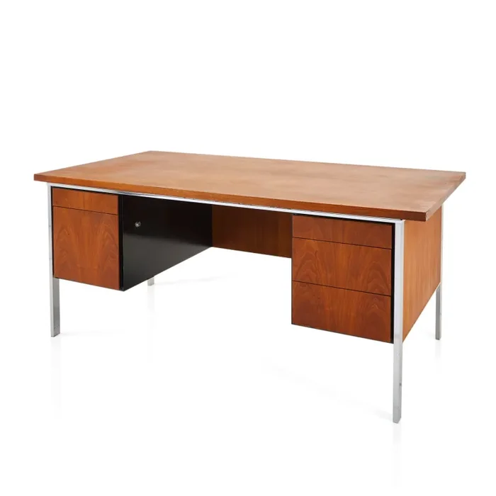 Wood Mahogany Tanker Desk with Chrome Frame