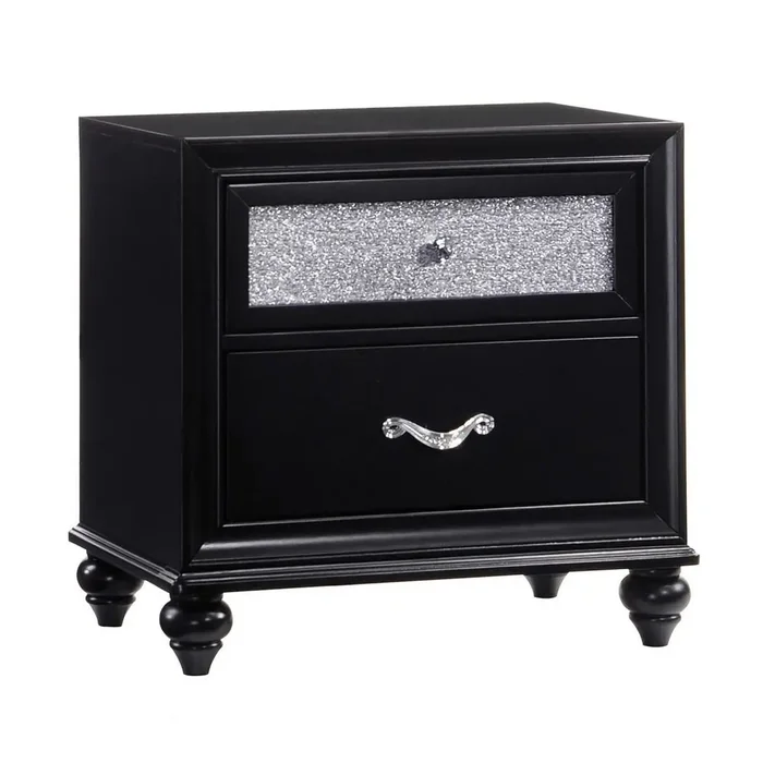 Wood Nightstand with 2 Drawers in Black