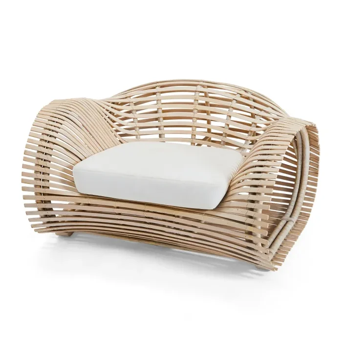 Wood Slatted Wide Contemporary Outdoor Lounge Chair