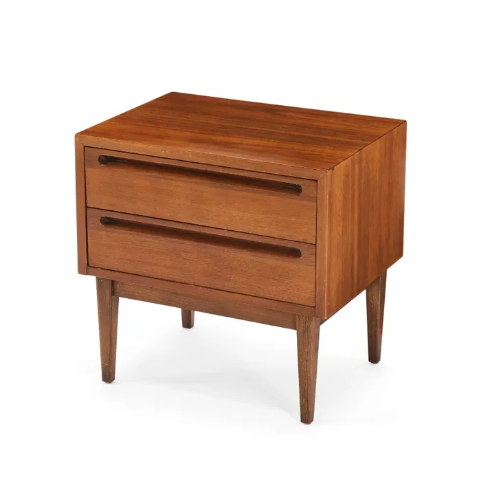 Wood Two-Drawer Mid Century Modern Bedside Table on Sale