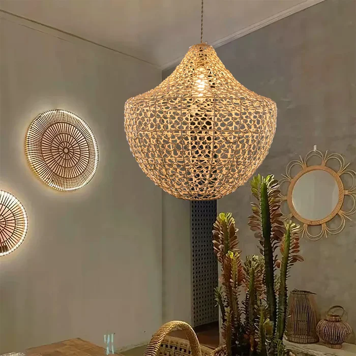 Woven Basket Pendant Light Natural Rattan Hanging Bamboo Light – 16″ Wide
