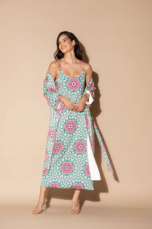 Wrap Up By Vp Long Pink Jardin Botanique Chemise