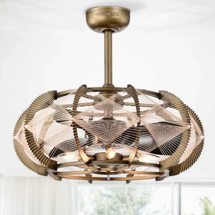 Xhosa 25 Inch Rope String Design Fandelier with Remote – Brass