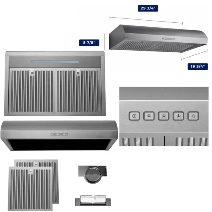 XO XOE230S 30 Inch Under Cabinet Range Hood with 3-Speed/400 CFM Blower, Push Button Controls, LED Lighting, and Dishwasher-Safe Hybrid Mesh Filter: Stainless Steel - Image 3
