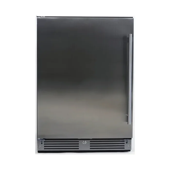 XO XOU24ORSL 24 Inch Outdoor Refrigerator with Glass Shelves, Tri-Color LED Interior Lighting, Secure Door Lock, Digital Temperature Controls, Eco/Sabbath Mode, Wine Cradle Included and Handle Options Included: Left Hinge