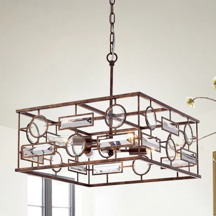 Yahnit 4-Light 17-Inch Square Rustic Iron Pendant