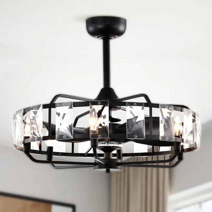 Yaiza 27 Inch Glam Crystal Lighted Fandelier with Remote