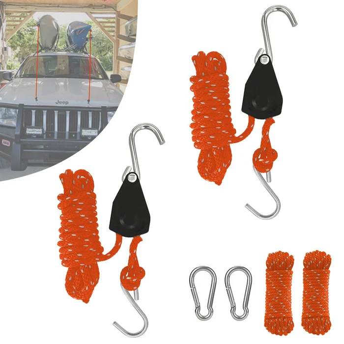 Zenicham Kayak and Canoe Bow and Stern Adjustable Heavy Duty Rope Tie Downs