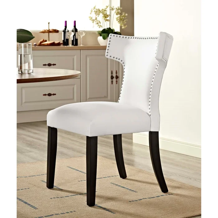 Zenta Modern White Vinyl Curved Dining Chair with Nailhead Trim